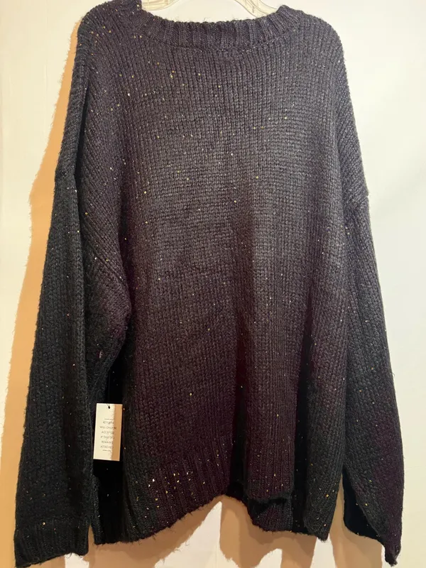 NWT ELOQUII Black Sequin Knit Long Sleeve Sparkle Pullover Sweater Size 26/28 - Image 3