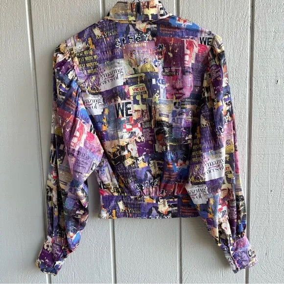 Printed Artworks Organic Cotton‎ Collage Flamee Purple Print Cropped Blouse XS - Image 7