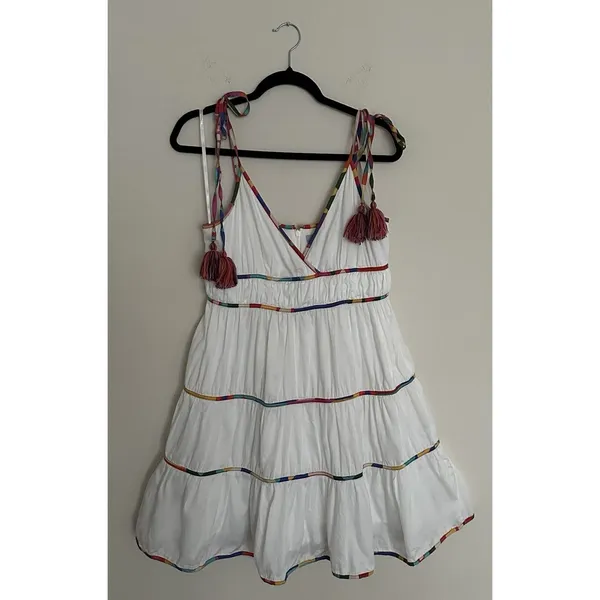 Antonio Melani Keri Tiered Dress White Cotton Rainbow Trim Size 8 Women’s - Image 4
