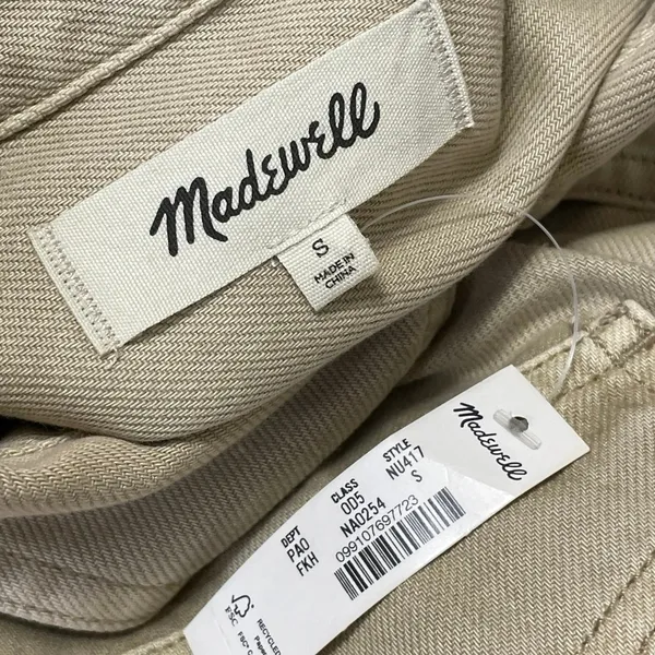 NEW Madewell Air Denim Tan Khaki Short Sleeve Button Down Crop Shirt Top Size S - Image 4