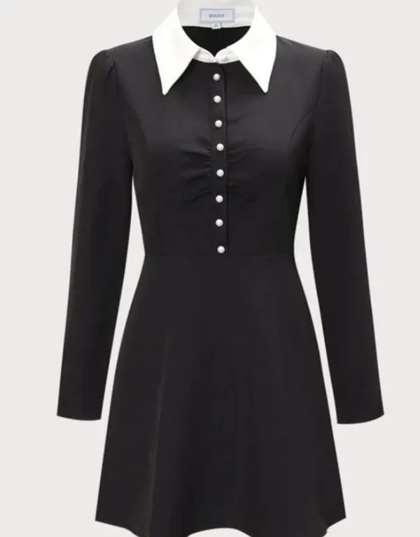 RIHOAS The Black Lapel Colorblock Ruched Mini Dress 22 - Image 7
