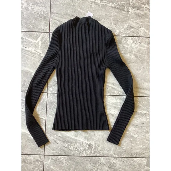 Wolford Black Ribbed Virgin Wool Cotton Square Neck Sweater Long Sleeve Small - Image 5