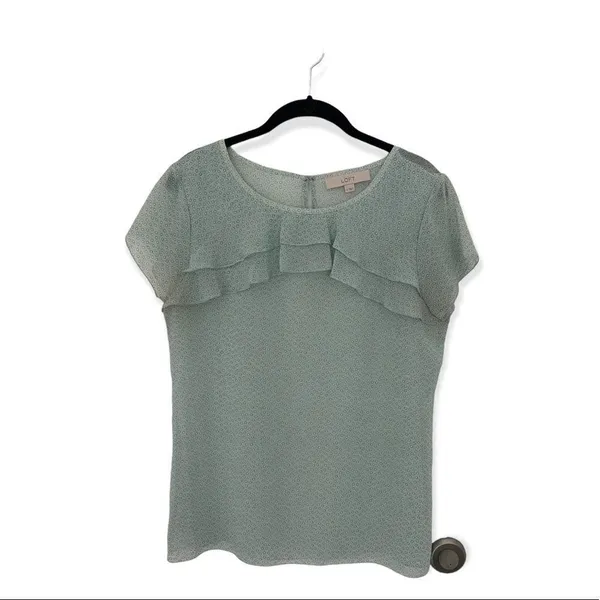 Ann Taylor LOFT Women’s Size S Semi-Sheer Ruffle Blouse Short Sleeve Top - Image 2