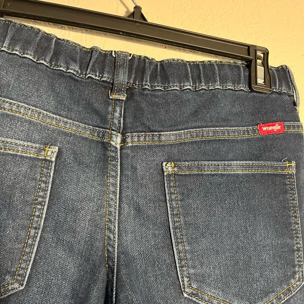 Wrangler Blue Straight Leg Jeans Classic Style Drawstring Pants Distressed SZ 10 - Image 9