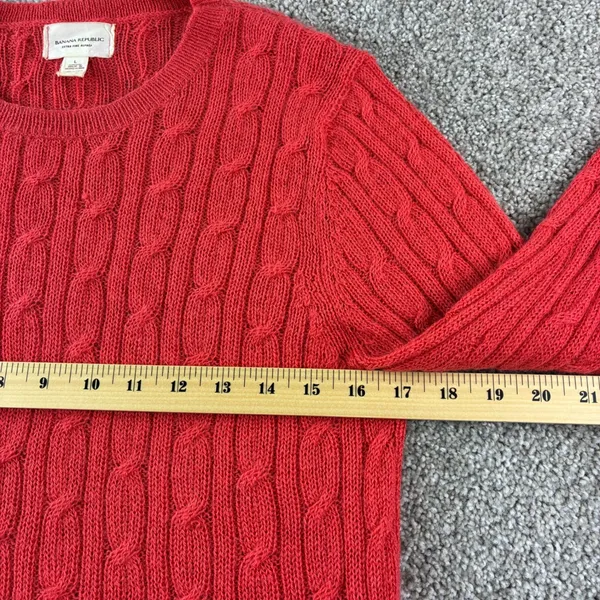 Banana Republic Sweater Womens L‎ Red 100% Alpaca Cable Knit Crew Neck Pullover - Image 9