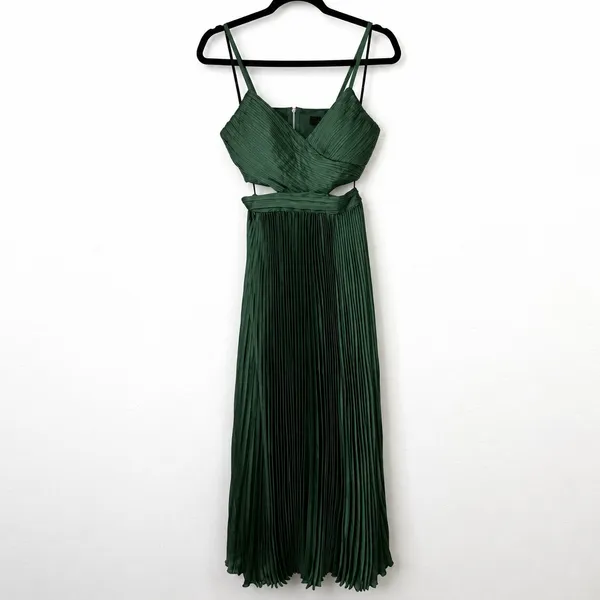 NEW Lulus Got the Glam Emerald Green Satin Pleated Cutout Maxi Gown Dress XS - Image 5