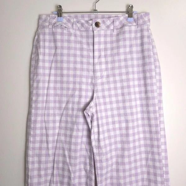 Retro Gingham High-Waisted Cropped Wide-Leg Chino Pants‎ 10 Tall - Image 4