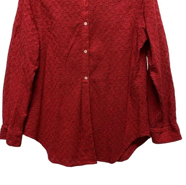 Lauren Ralph Lauren Red Eyelet Button Up Shirt Women Medium Roll Up Sleeve LRL - Image 3