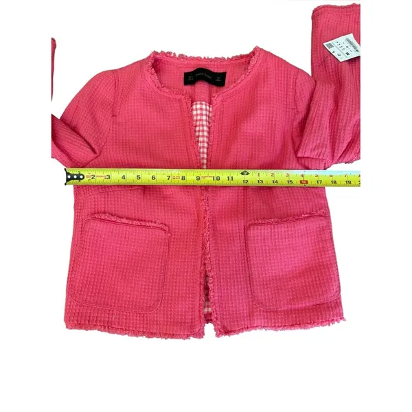 Zara Basic Cotton Tweed Jacket Frayed Fringe Pink Womens Size Medium NEW - Image 8