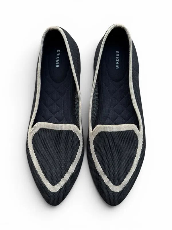 Birdies The Blackbird Flats Black Knit Heart Toe Size 7.5 Slip On Minimal Chic - Image 4