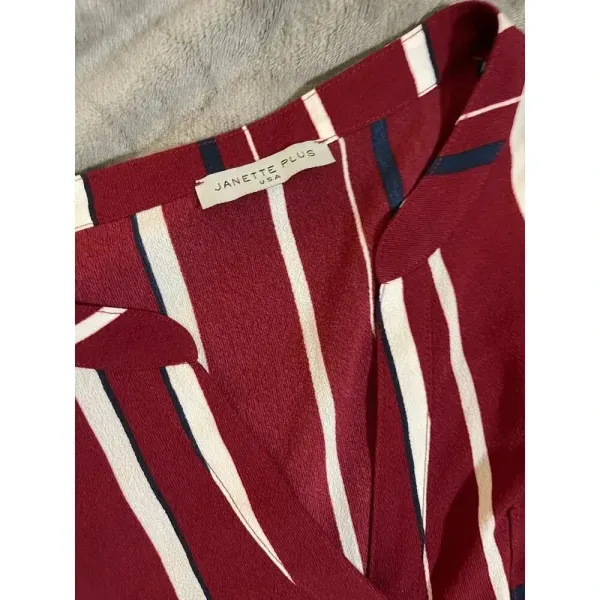 NWT Janette Plus Blouse Long Sleeve Striped Maroon White‎ Navy SZ XL - Image 5