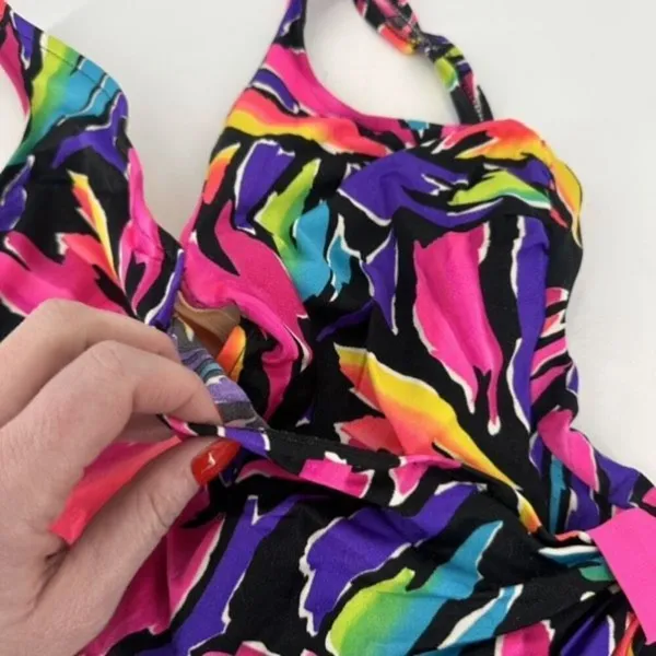 Vintage Catalina 1960s/70s Floral Swimsuit Size 10 Made in USA Neon Abstract‎ - Image 4