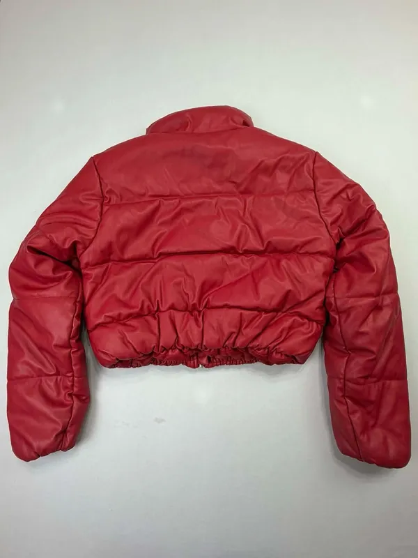 Ambiance Outerwear Women's Red Faux Leather Cropped Puffer Jacket - Image 2