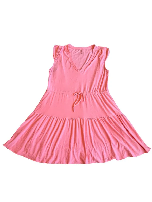 Beyond Yoga Featherweight Out & About Ruffle Mini Tier Dress Coral Size Medium - Image 3