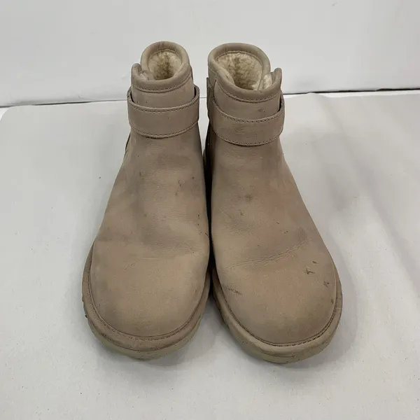 Ugg Sz 6 Boots Rella Beige Suede Shearling Lined Ankle Short Booties Snap Strap - Image 5