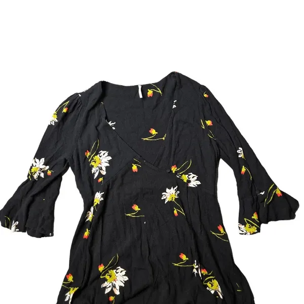 Free People Time On My Side‎ Black Floral Wrap Dress - Image 4