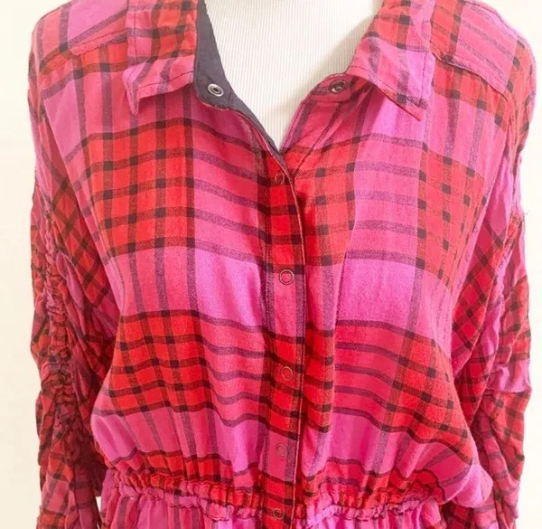 Free People Pacific Dawn Plaid Peplum Size XS - Image 3