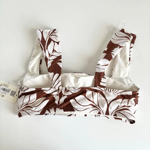 Alex Marie Brown & White Tropics Wide Strap Bandeau Bikini Top Womens Large Swim - Image 6
