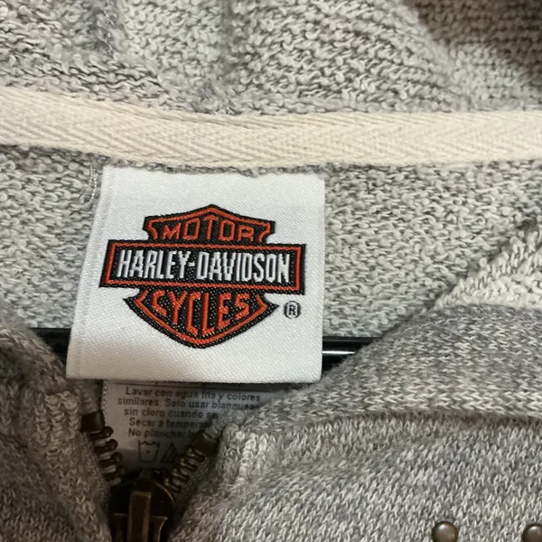 Harley Davidson Studded Zip Up‎ Hoodie Jacket Womens Small Grey Smokin Chicago - Image 3