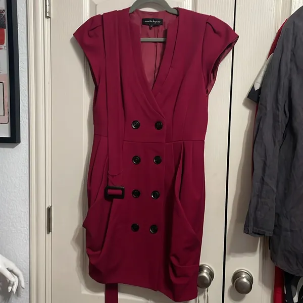Nanette‎ Lepore Casino Royale Double Breasted Belted Dress Minimalist Career Y2K - Image 2