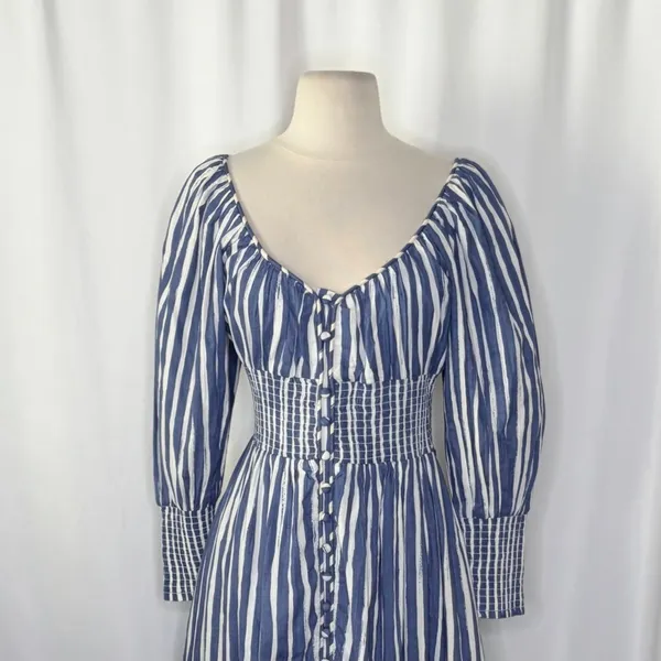 NWT!! By ANTHROPOLOGIE Long Sleeve Sweetheart Midi Dress Blue White Striped XS - Image 3