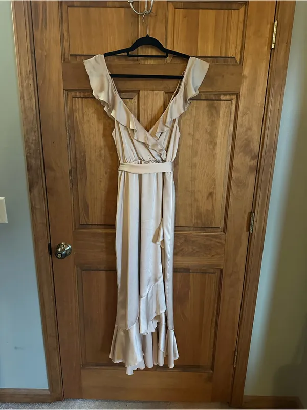 Show Me Your MuMu tan Champagne beige Satin High-Low Dress Size medium - Image 4