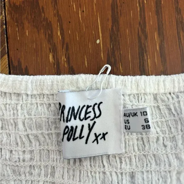 Princess Polly Smocked Tie Front Crop Top Size 6 White Spaghetti Strap - Image 2