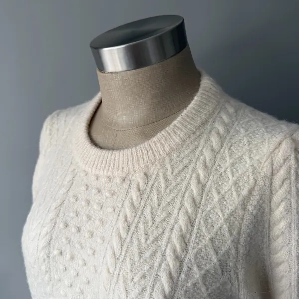 J.Crew Cream Cable Knit Sweater Women’s Large Ivory Wool Blend - Image 2