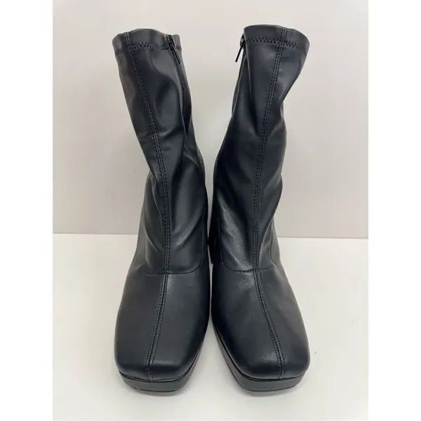 Wild Pair‎ Chunky Heel Platform Booties Black Size 9.5 Sock Like Fit Block Heel - Image 5