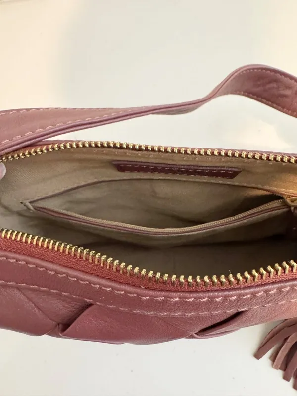 Hobo Kole Bag Berry Woven Leather Tassel Shoulder Handbag Zip Bohemian Old Money - Image 10