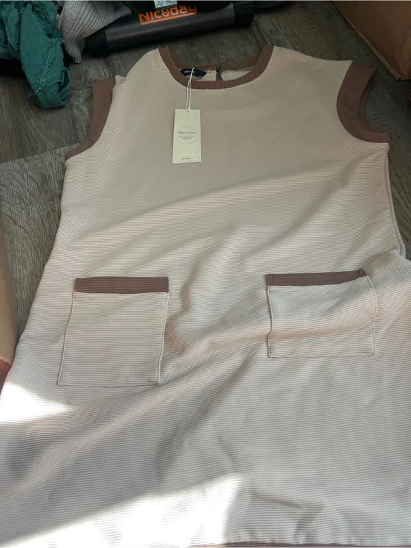 NWT Dokotoo Casual‎ Cream Shift Dress with Brown Trim size L - Image 7