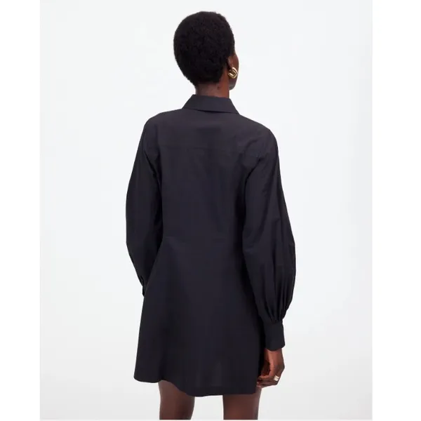 Madewell Dress 8 Black Seamed Long Sleeve Mini Poplin Shirtdress Pockets‎ NV025 - Image 2
