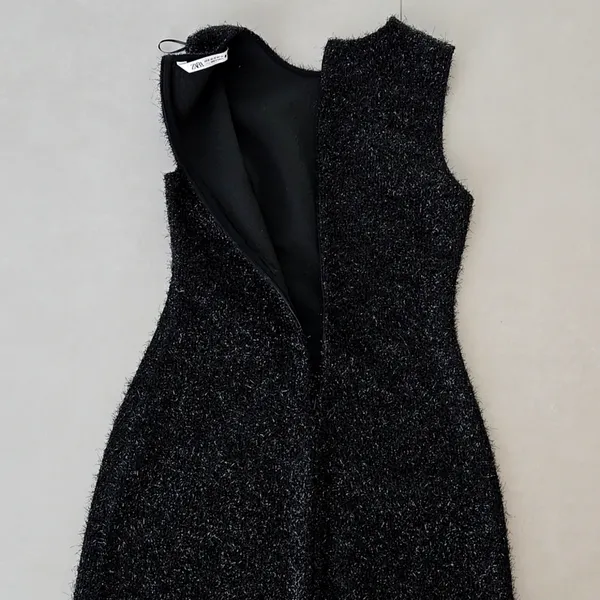 New Zara Elegant Vintage Look Black Sleeveless Fuzzy Dress - Image 4