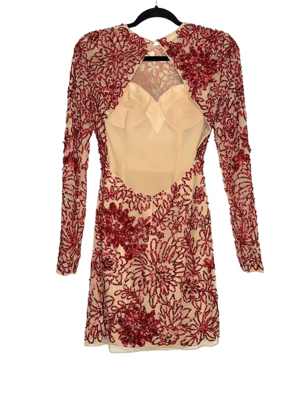 Sherri Hill Red Sequin Rhinestone Long Sleeve Cut-Out Back Mini Dress 6 - Image 2