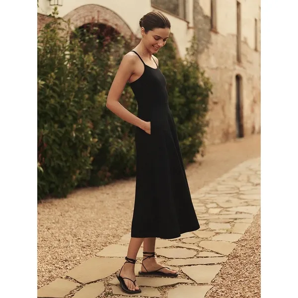 PACT Organic Black Organic Cotton Fit&Flare Midi Dress Sz.L NWT - Image 3