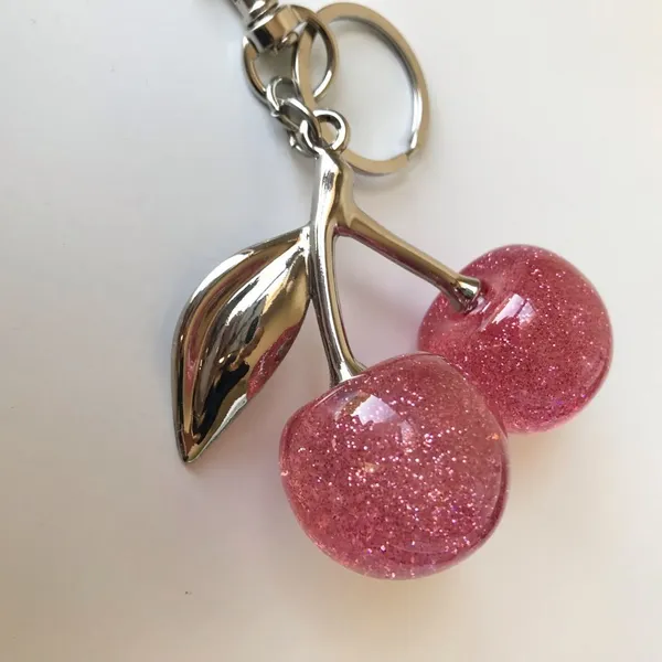 Pink Glitter Cherry Bag Charm, Silver Tone - Image 5