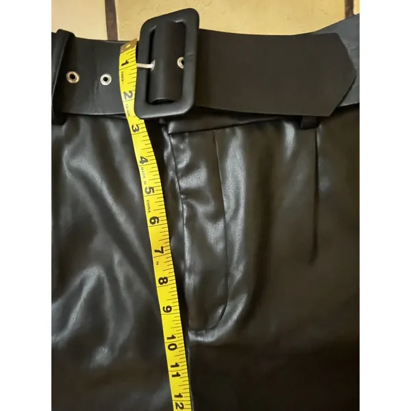 Zara Faux Leather Pants Sz M Black Belted Sophisticated Party Date Night Club - Image 9