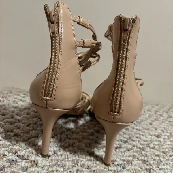 Like New BCBGeneration Maria Nude Beige Stiletto Zip-Up Strappy Heels- Size 10 - Image 8