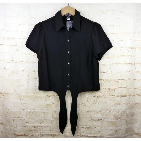 Hot Topic Shirt Women M Black Psychic Reader Tie Front Button Goth Witch Moon - Image 12