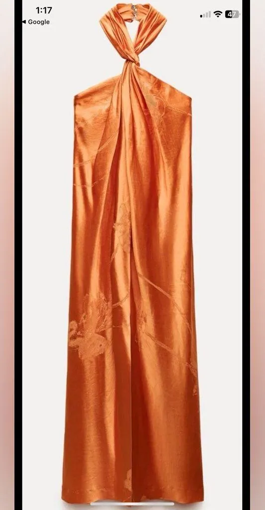Zara Woman Collection Orange Jacquard Halter boho Dress NWT party resort 189$ - Image 4