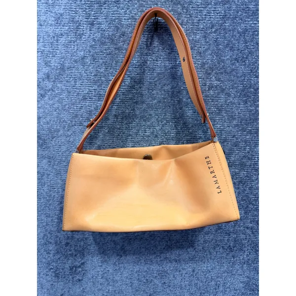 Lamarthe Women Shoulder Bag Small Tan Leather Made in Italy Minimalist Baguette - Image 3
