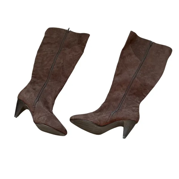 Comfortview Knee High Boots Womens 7WW Brown Faux Suede Patchwork Boho Y2K - Image 2