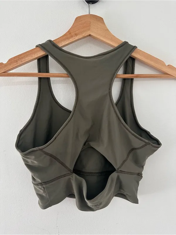 H&M Divided Olive Green Racerback Sports Bra Medium Athleisure Activewear cutout - Image 2