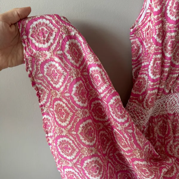 Roller Rabbit Women’s Pink Silk and Cotton Émane‎ Rose Medallions Dress Size XL - Image 7