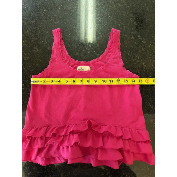 Hollister Women's Ruffle Tank Top Sz S Pink Lace Trim Cropped Ruffle Hem Surfer‎ - Image 5