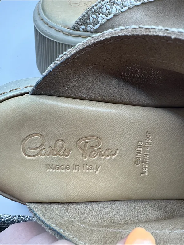 Carlo Pera Italy Taupe Platform Mule Clogs Leather Braided Trim Slip On EU 40 - Image 9