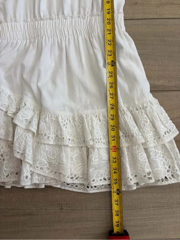 Karina Grimaldi Lucia White Eyelet Sleeveless Tiered Ruffle Skirt Mini Dress S - Image 10