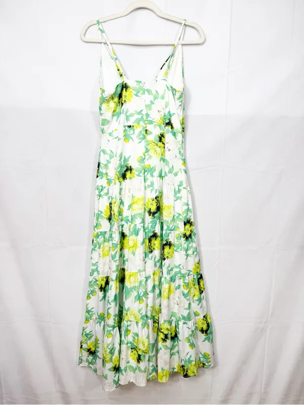 Beulah Style Floral Tiered Maxi Midi Dress White Green Yellow Boho Bohemian - Image 4