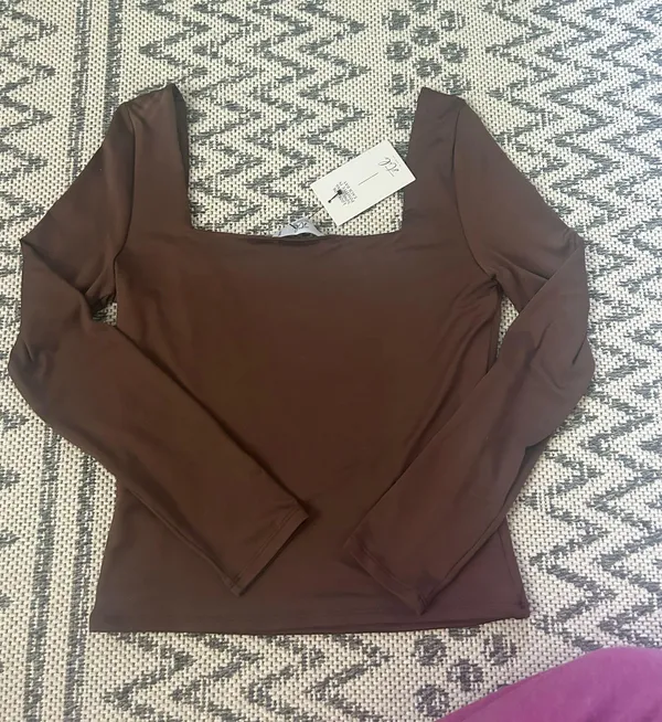 Brown Long Sleeve Top Size L - Image 3