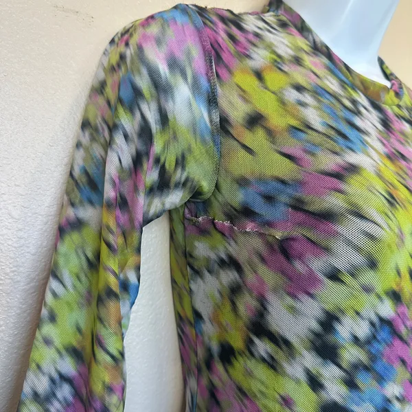 AFRM Abstract Mesh Maxi Dress XS Bodycon Slinky Long Sleeve Didi Designer $90 - Image 13
